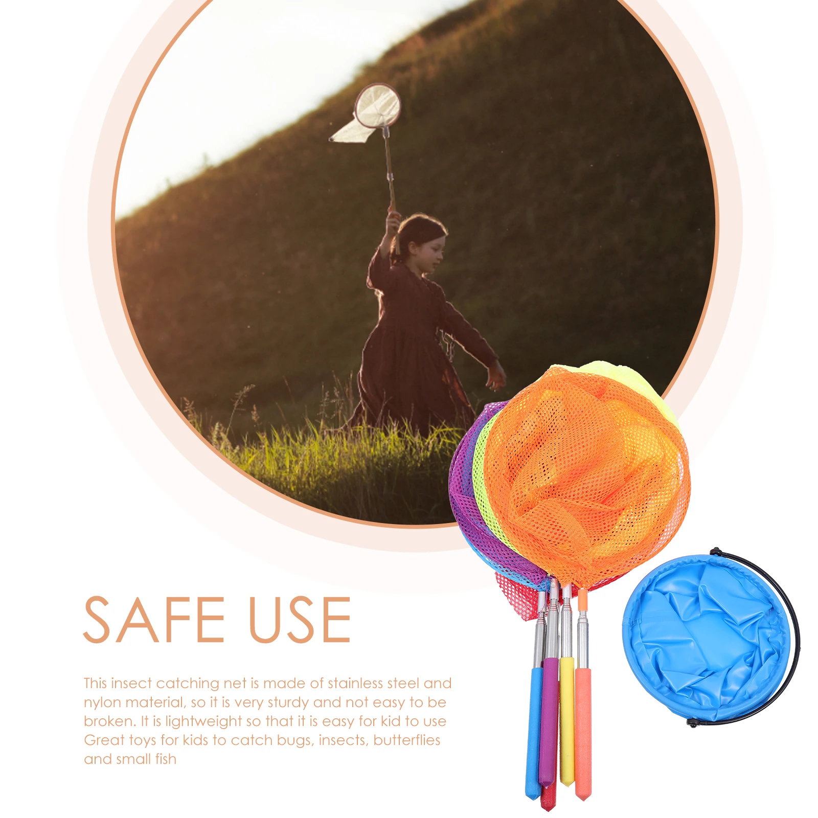 

1Set Insect Catching Net Telescopic Stainless Steel Pole Retractable Lightweight Nylon Net Portable Outdoor Bug Catcher