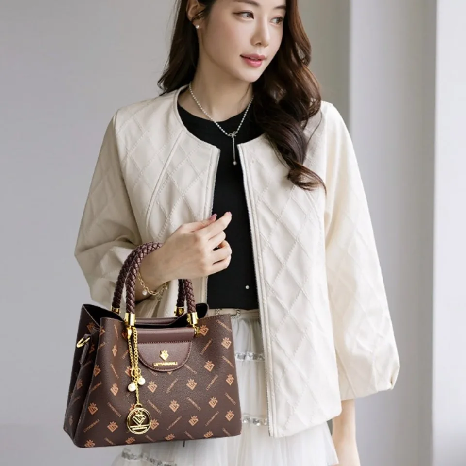 Woven Handle Genuine Brand High Quality Leather Casual Tote Luxury Handbags Women Bags Designer Shoulder Hand Bags for Women Sac view 4