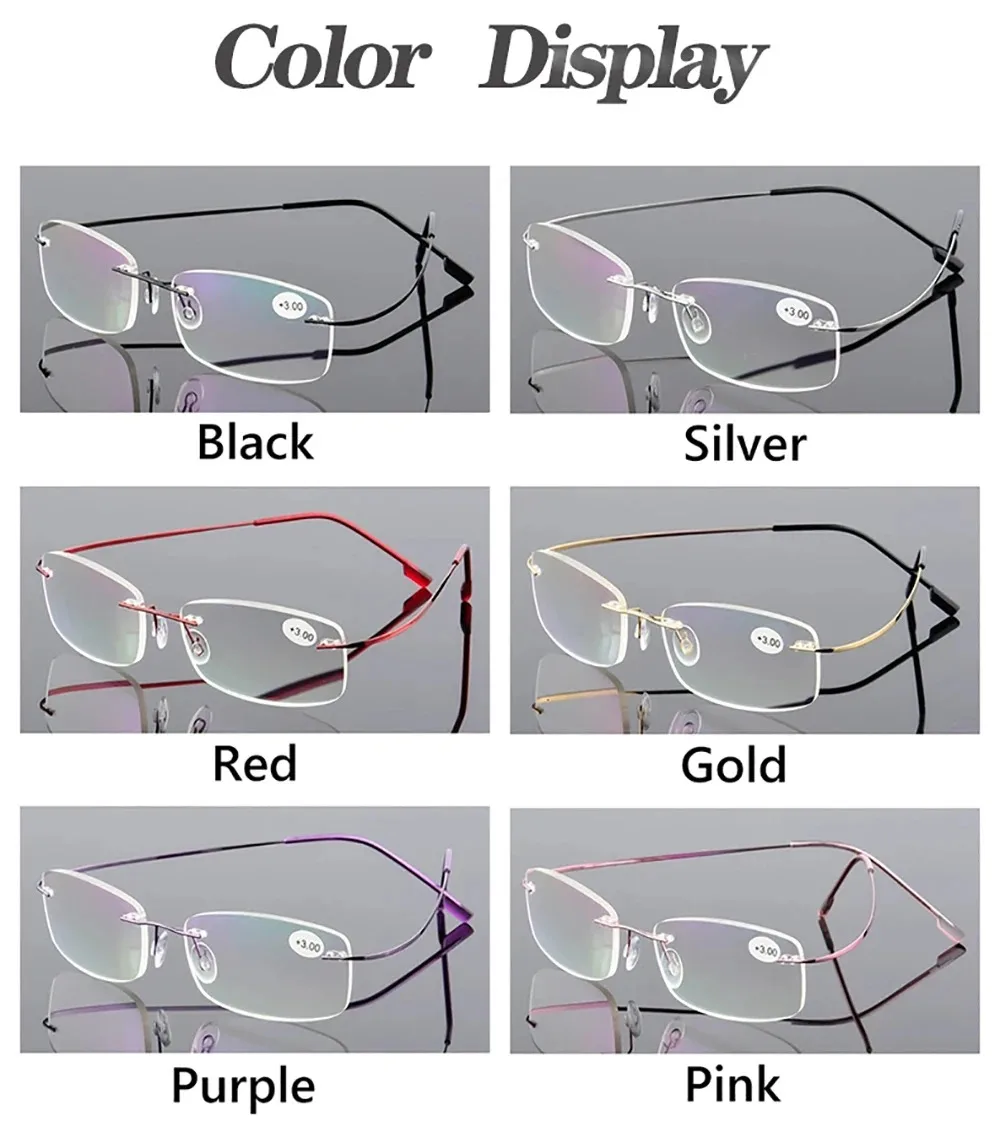 Titan Legierung Randlose Lesebrille Licht Quadratische Flexible Blau Beweis Gläser Rahmen Frauen Anti-Blue Ray Gläser Männer – Detail 2