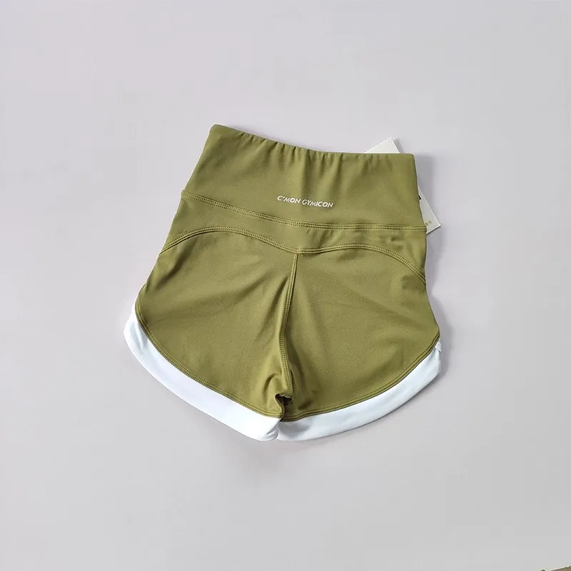 Damen-Yoga- und Fitness-Shorts, hohe Taille, kontrastfarbene, hebende Gesäß-atmungsaktive, lässige Yogahose – Detail 14