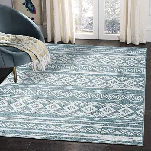 

Indoor/Outdoor Area Rug 5'3" x 7'6'' \u2013 Tribal Design, Texas Waikiki Collection - Easy Clean, Stain/Fad