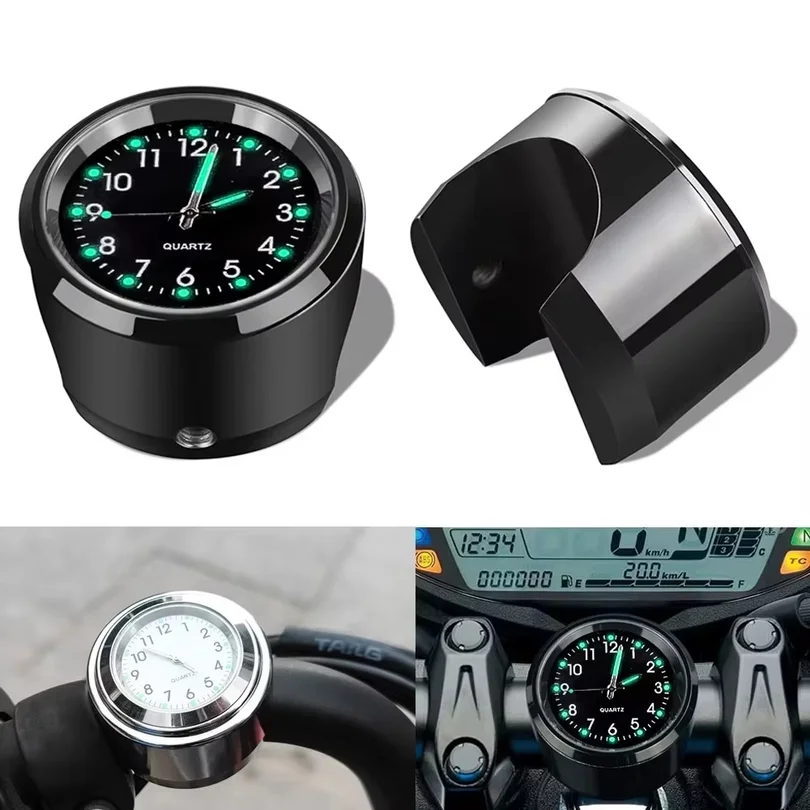 Aluminum Luminous Quartz Watch 22-25mm Motorcycle Scooter Bicycle Handlebar Mount Clock Time Display Clock Moto Accessories