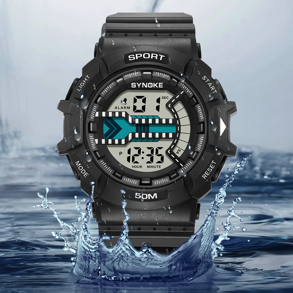 Watch Outdoor Sports Multifunctional Waterproof Shock Resistant Large Screen Display Luminous LED Digital Watch For Men Synoke