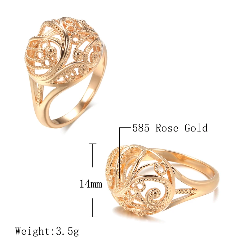 Kinel Hot Trendy 585 Rose Gold Color Rings for Women Hollow Pattern Romantic Ethnic Bride Rings Unusual Wedding Daily Jewelry