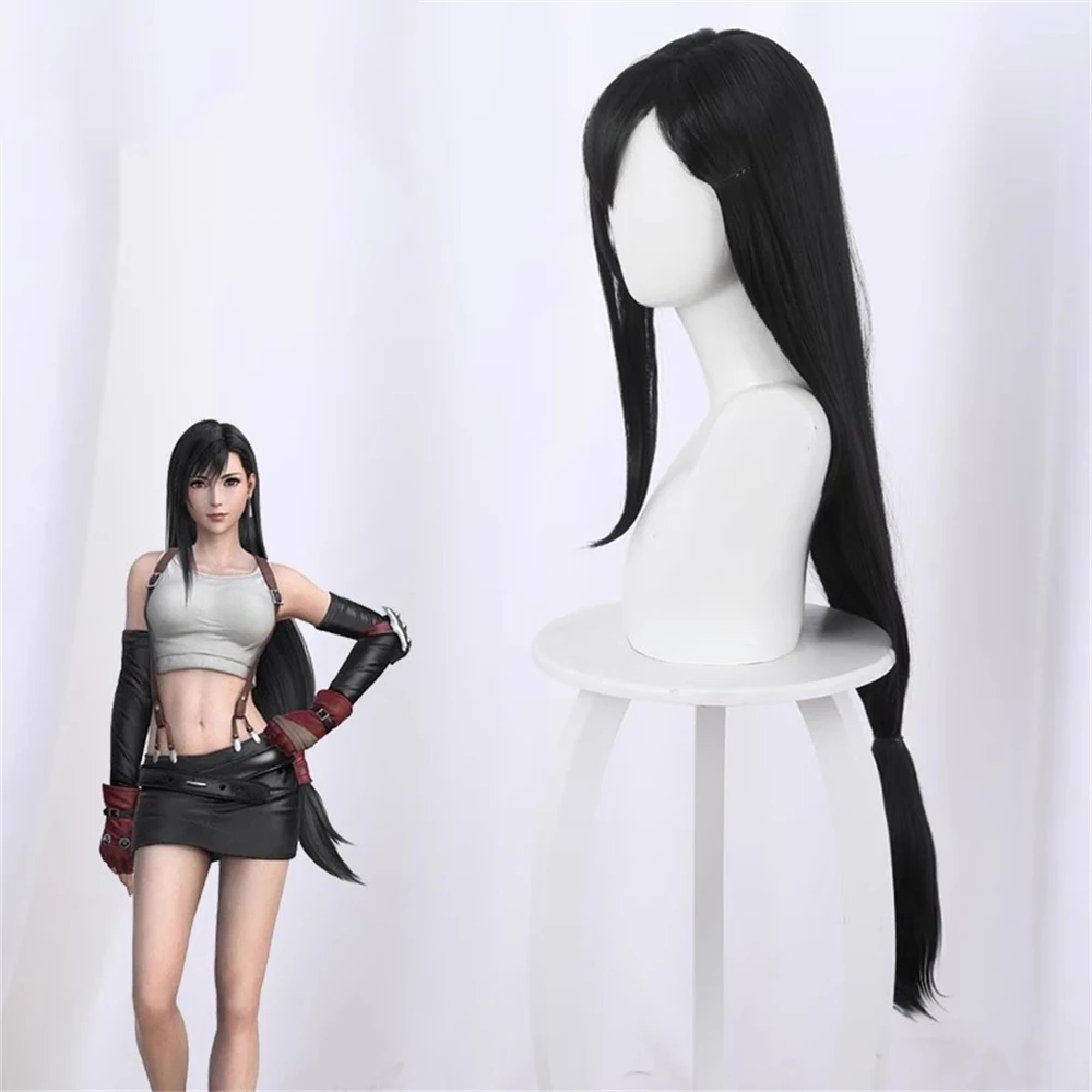 Tifa Lockhart Cosplay Pruik Lange Unisex Rechte Zwart en Bruin Pruik Hittebestendige Synthetische Anime Pruiken