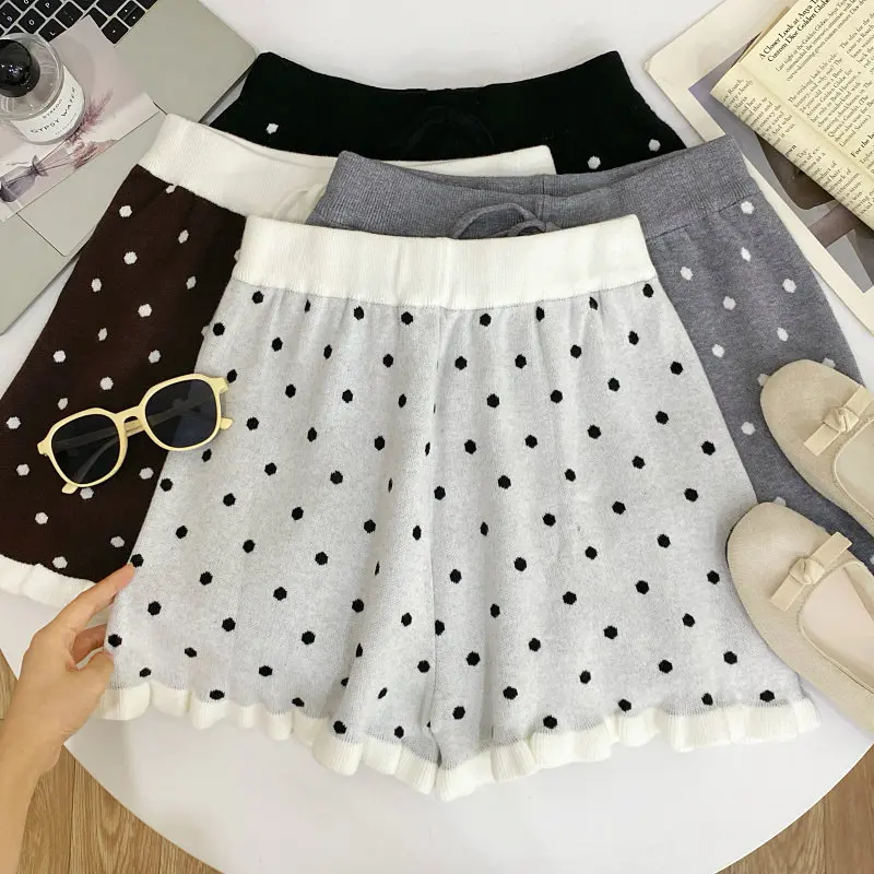 Women's Brown Shorts Vintage 2000s High Waist Polka Dot Micro Shorts Y2k Gyaru Hot Pants Shorts for Women Spring Summer Clothes
