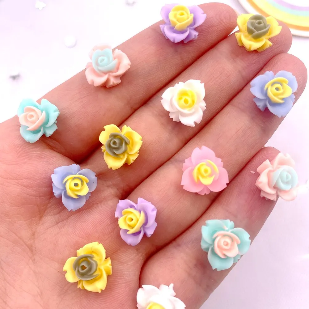 50Pcs Resin Leuke Kleurrijke 11Mm Lente Kleur Drie Petaled Blad Bloem Gem Plaksteen Applique Diy Wedding Plakboek Craft SL704