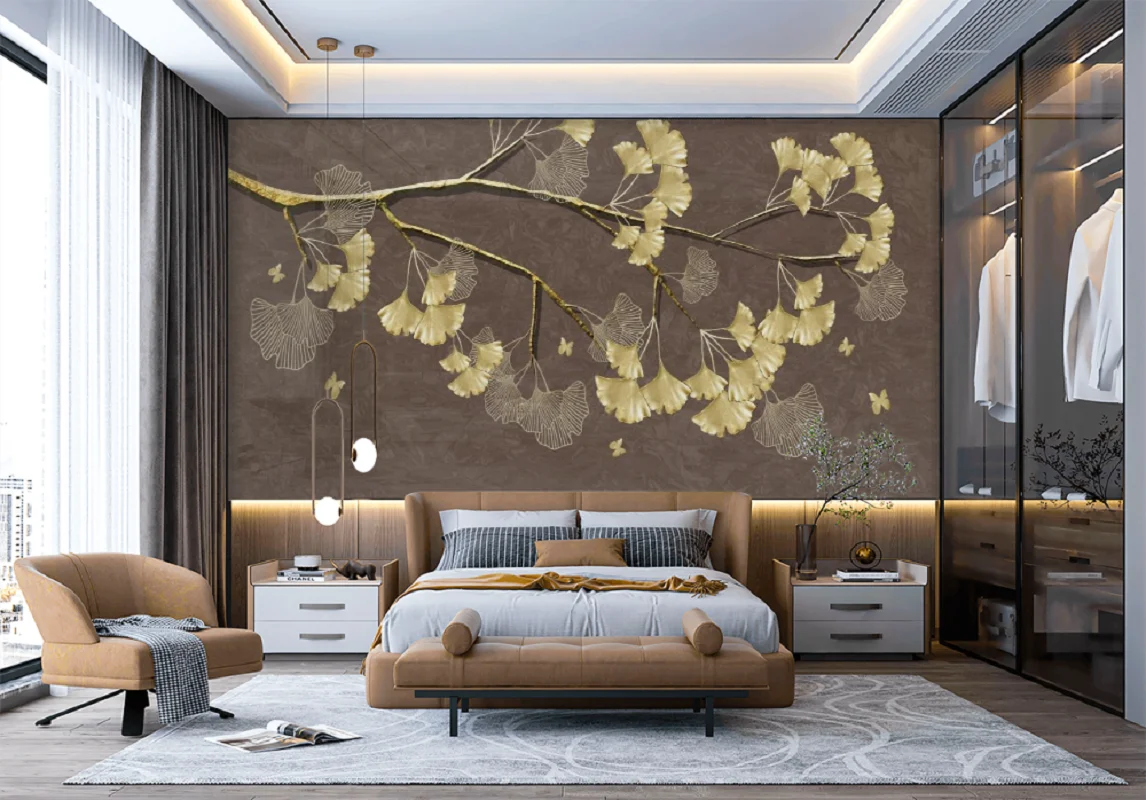

Customized 3D Mural Wallpaper Ginkgo Leaf Modern Background Wall
