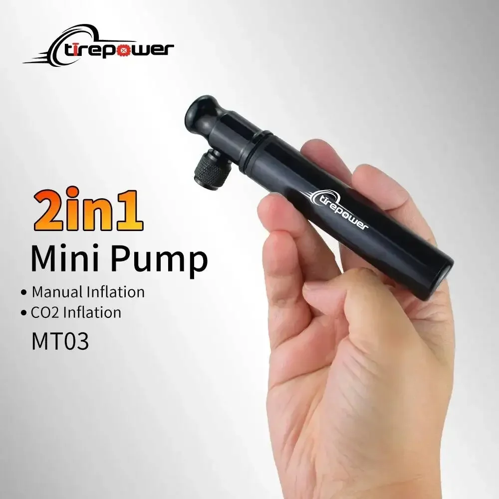 

Mini Bike Pump Hand Pump and CO2 Inflator Dual Purpose Presta and Schrader Valve Compatible Bicycle Tire Pump for Road MTB Bikes