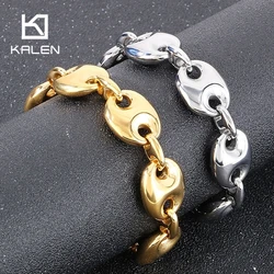 kalen Bigger Coffee Bean Link Chain Bracelet For Women Men Polished Stainless Steel Jewelry Chunky Bangle Wholesale Trendy Gift