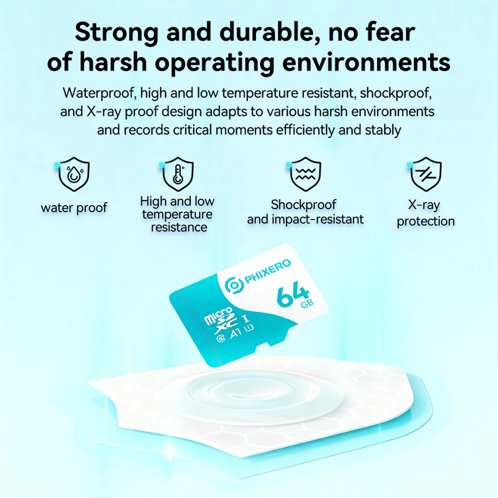 بطاقة PHIXERO Micro SDXC، A1، V30، UHS-I، U3، فئة 10 سرعة تصل إلى 60 ميجابايت/ثانية 16 جيجابايت 64 جيجابايت للكاميرا/الطائرة بدون طيار/كاميرا داش كام/وحدة تحكم الألعاب