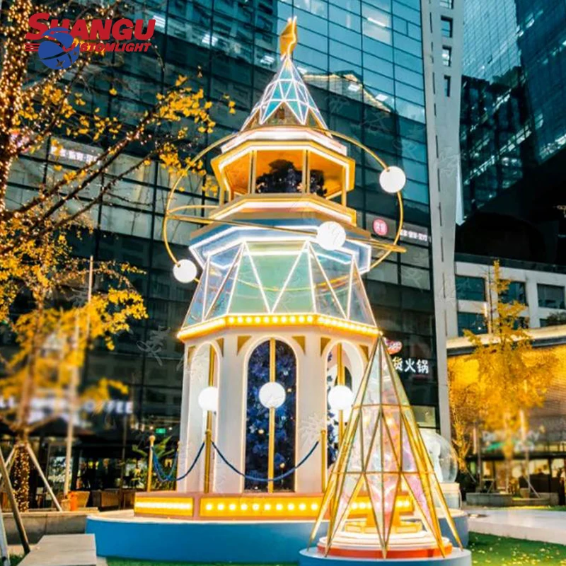 

New Year Outdoor Ambient Motif Lights Glowing Large Christmas Gifts Pyramid Holiday Decorative Lights for Shopping Malls