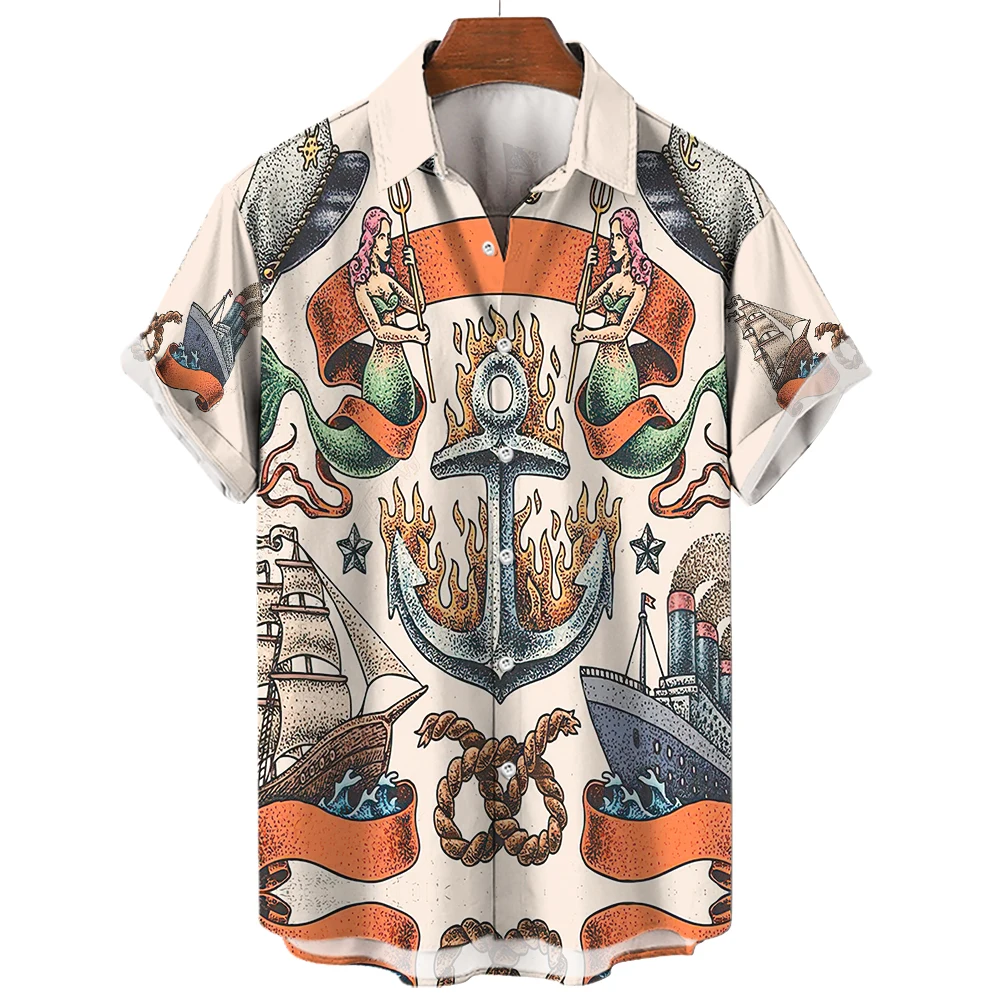 Zomer Heren Hawaiiaanse Shirts Revers Knopen Mode Shirtsvintage Print Heren Casual Feest Korte Mouwen Top Heren Kleding