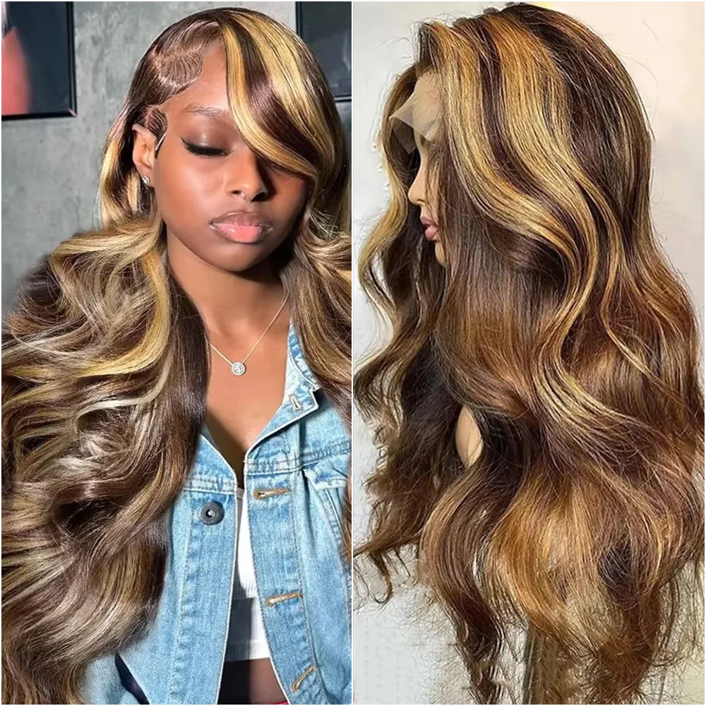 

18 36 Inch Highlight 4/27 Honey Blonde Body Wave Lace Frontal Human Hair Wig 13x4 13x6 HD Lace Front Human Hair Wigs For Women