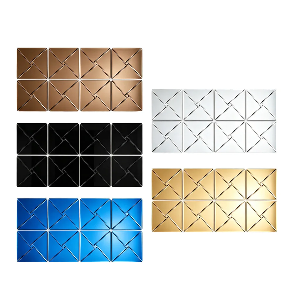 8Pcs 30x30cm Geometric Triangle Mirror Sticker Easy Peel Self-adhesive For Home Wall Bedroom Living Room Decor Accessory