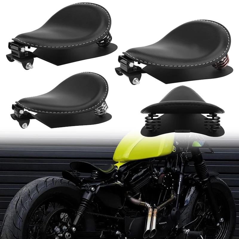 

For Harley Custom Chopper For Honda For Yamaha Motorcycle Black Retro Old School Style Solo Saddle Seat+3" Spring Swivel Bracket