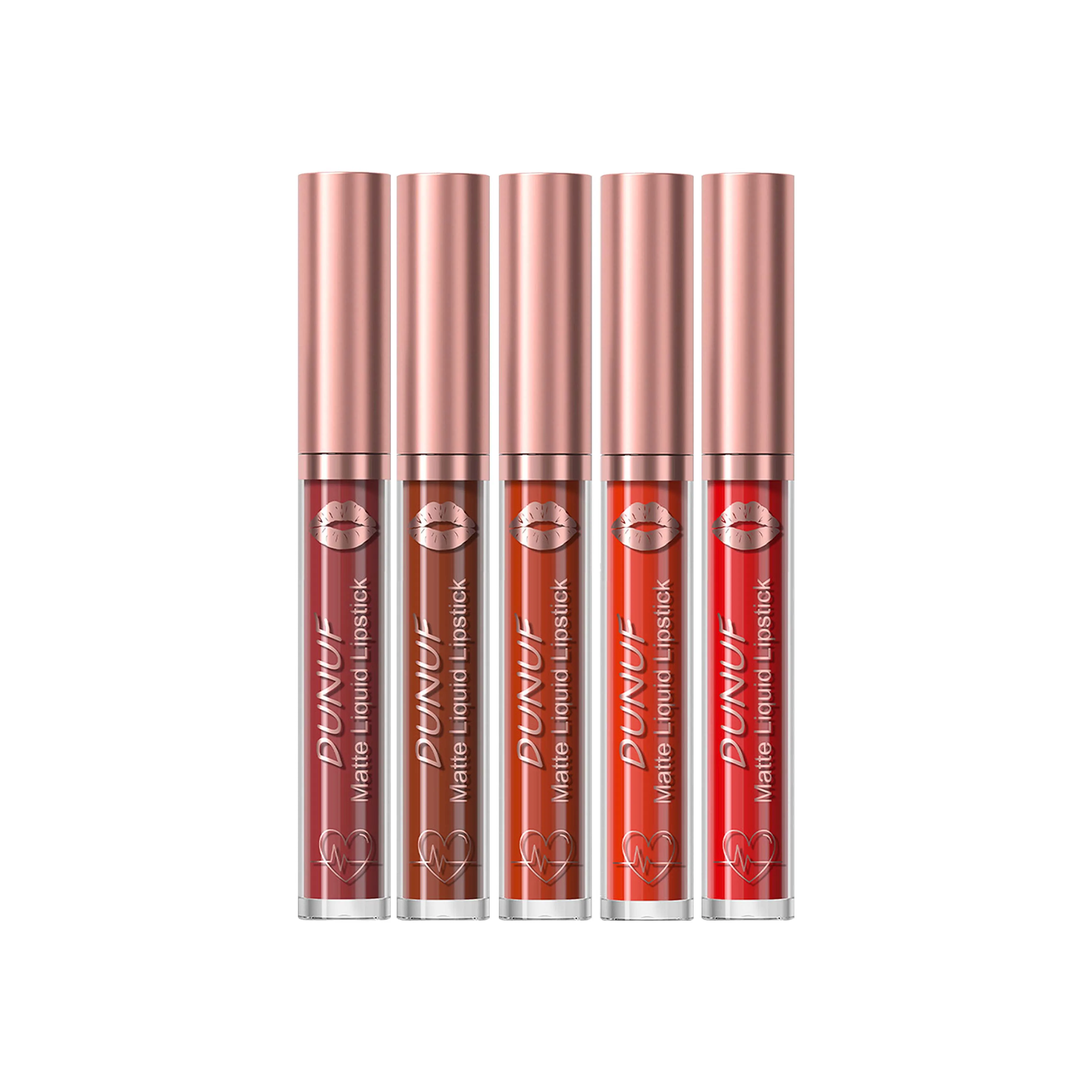 5 Stück mattierter Creme-Lipgloss, nicht leicht zu verschmieren, einfach zu färbender mattierter Lipgloss, langanhaltendes Make-up, wasserfest