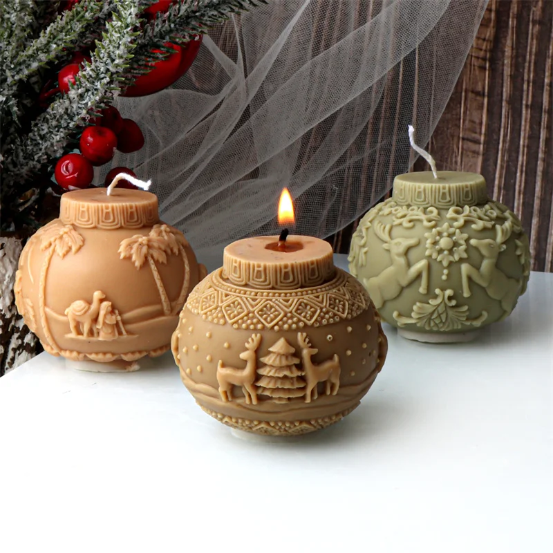 Christmas Bell Ball Silicone Candle Mold Snowflake Elk Shapes Festive Molds DIY Christmas Handmade Candles, Home Desktop Decor