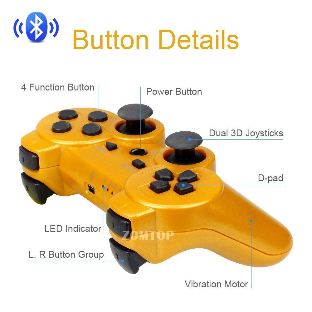 ZOMTOP for PS3 Wireless Bluetooth Game Controller 2.4GHz 7 Colors for SIXAXIS Playstation 3 Control Joystick Gamepad