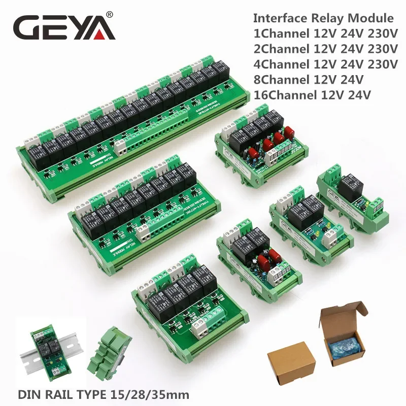 Moduł przekaźnikowy GEYA 1 AC/DC5V 48V 24V 12V 110V AC 230V AC na szynę Din przekaźnik GSM zegar sterujący moduł