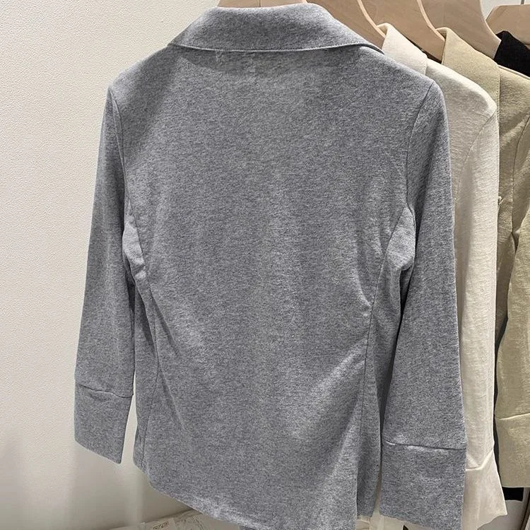 Casual ey Long Sve  Collar Jaet Women's Layering Outerwear Spring Autumn New Sle American INS Windbreaker irt