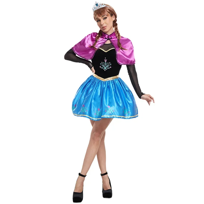 HN8 냉동 안나 공주 드레스 성인 짧은 드레스 할로윈 동화 공주 코스프레 파티 의상 카니발 생일 Wom8...Gf