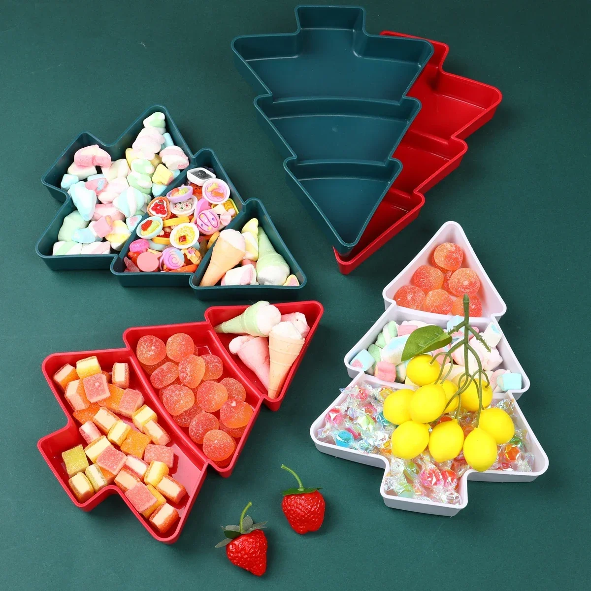 2024 Christmas Tree Shape Fruit Snack Candy Plate Washable Marry Party Decorations for Home Xmas Gifts Ornament Happy New Year