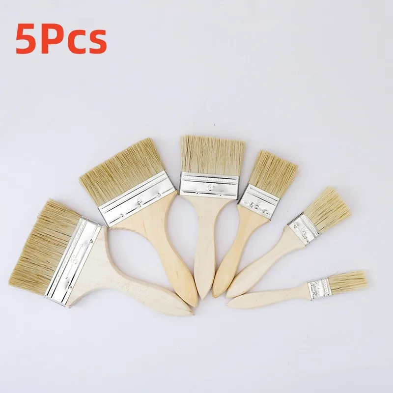 

5Pcs Paint Brush Wooden Handle BBQ Brush Soft Hair Artist Painting Brushes 1/2/4/5/6 Inch for Wall and Furniture Paint Tool Set