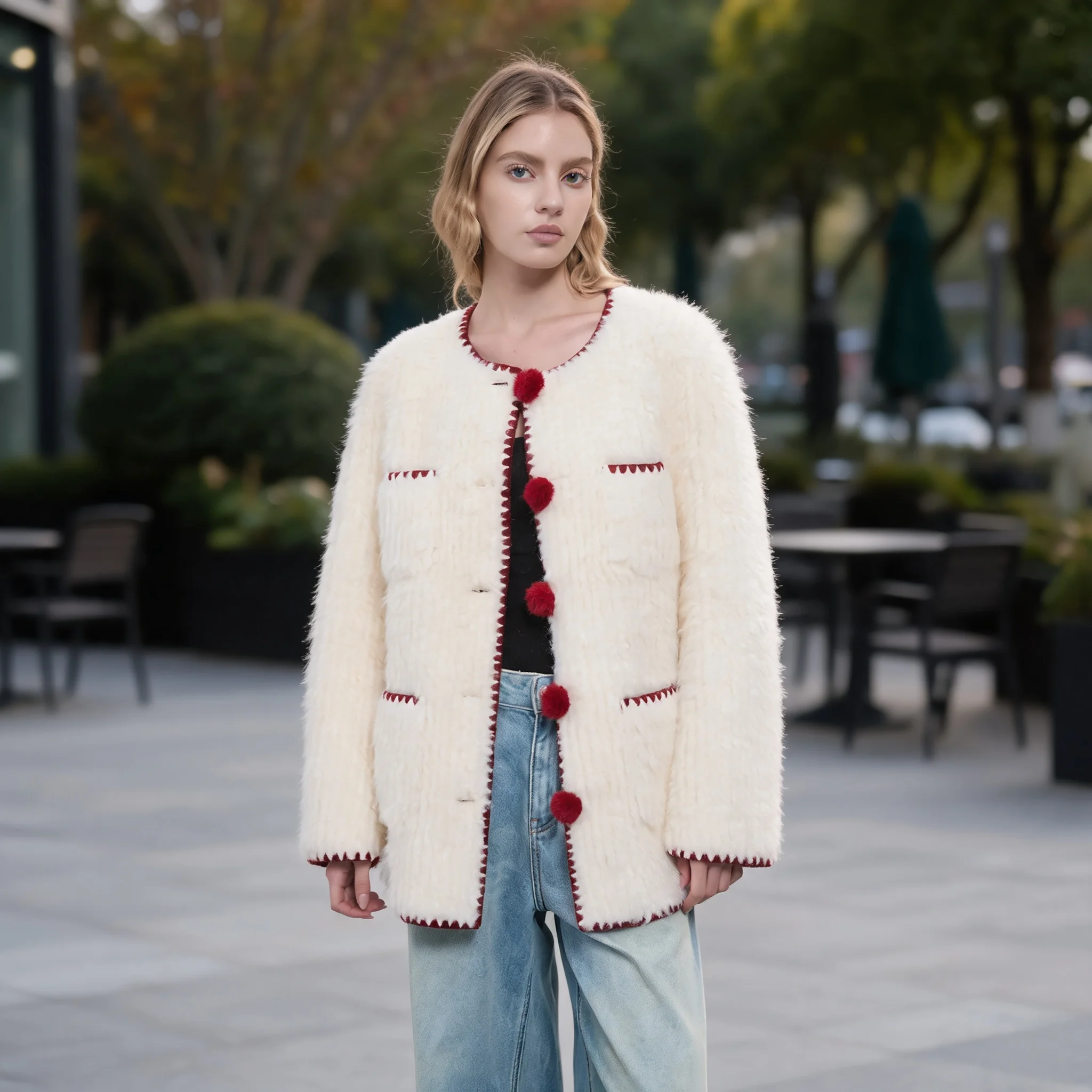Thick Button Front Coat Regular Length Elegant Commuter with Patchwork Autumn Single Breasted Multi Button Loose Fit Women Coat