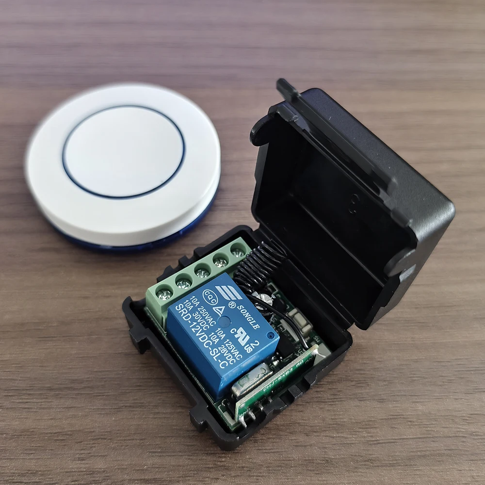 Dry Contact DC 12V / 24V 1 Channel Relay Receiver Module Wireless Remote Control Switch with Round RF Transmitter 433 Mhz