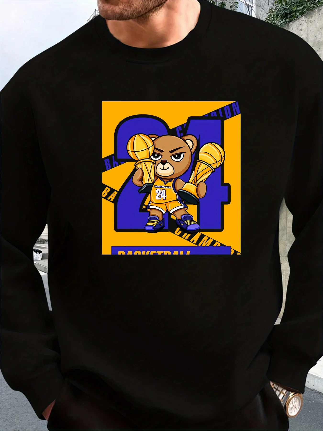 

Мужская повседневная толстовка с круглым вырезом и рисунком медведя — принт «Я 60,96 см», свободный крой, длинный рукав, коричневый