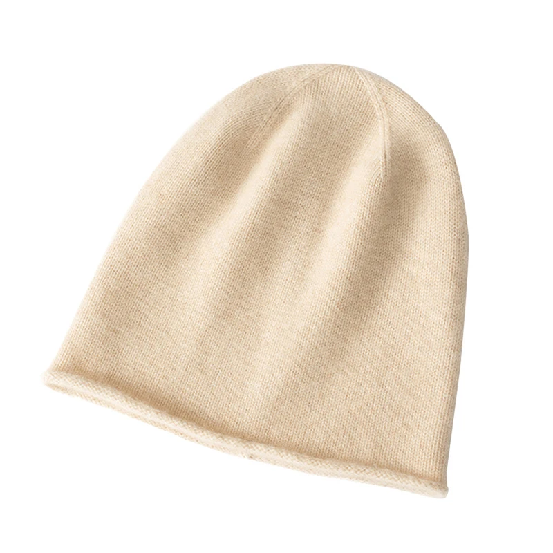 Women 100% Cashmere Hat Autumn Winter Flat rolled edge casual hat Office Lady Cashmere Knitted WarmHat Luxury High Quality