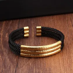 Unique 3 Layers Charm Stainless Steel Bracelets Bangles Men Women Jewelry High Quality Sporty Male Open Cuff Bangles