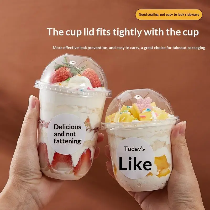 

50 шт. прозрачные пластиковые стаканчики с купольными крышками с отверстиями, идеально подходят для холодных напитков, десертов, вечеринок и кемпинга