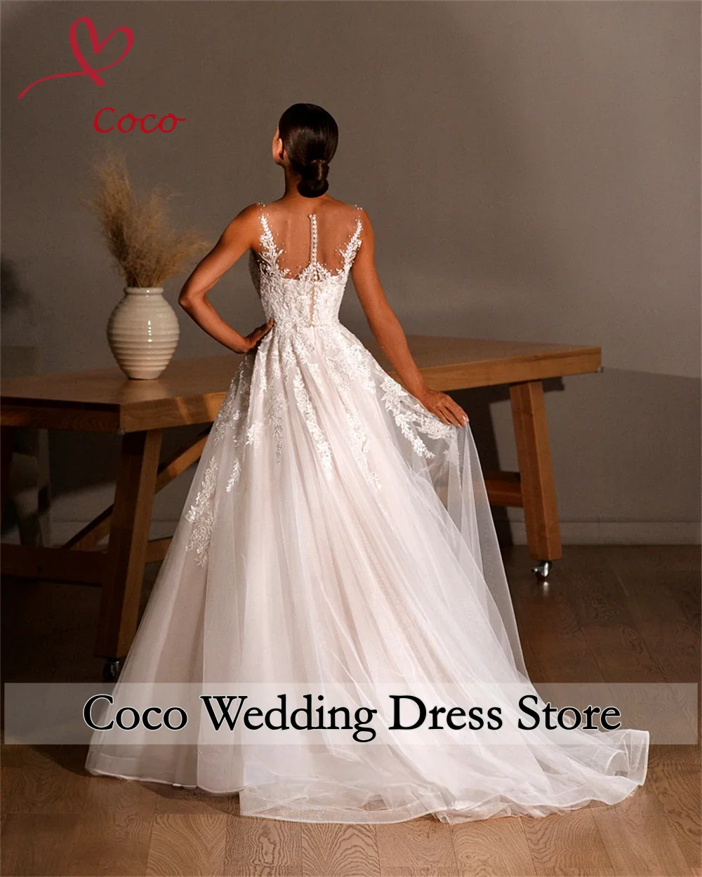 Eleganckie suknie ślubne na zamówienie, fason A, wykwintne aplikacje, wysokiej jakości zdobienia z koralików, dekolt w serek, nowa moda dla kobiet, suknia ślubna.