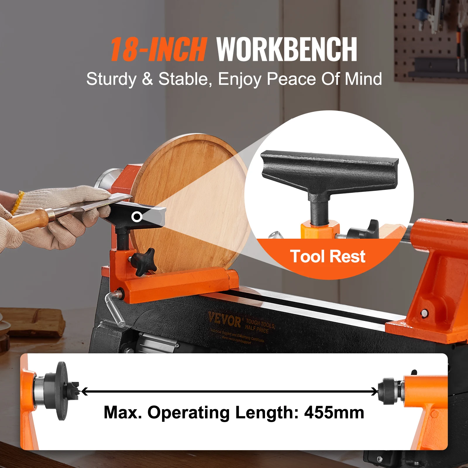 VEVOR Benchtop Wood Lathe 10inx18in / 14inx40in EU-230V US-120V Power Wood Turning Lathe Machine Variable Speeds for Woodworking