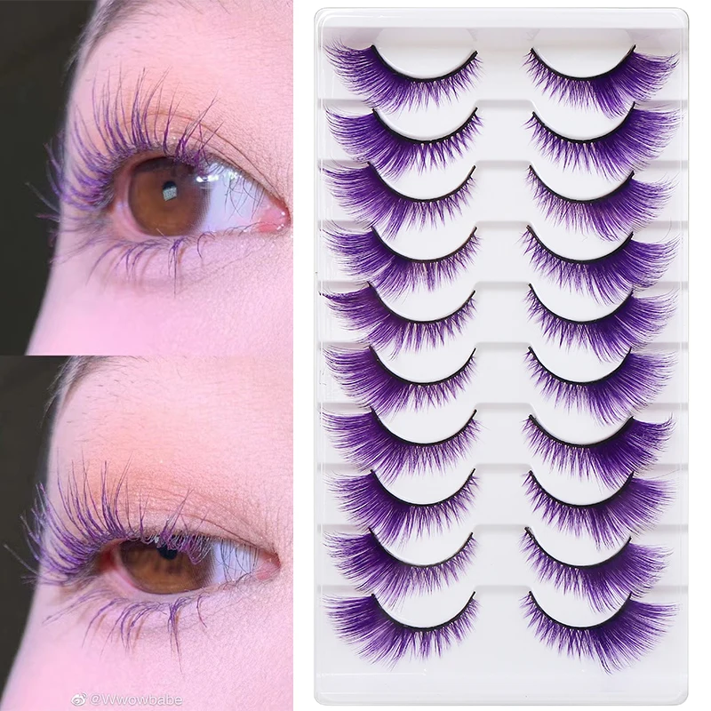 DINGSEN 1/5/10 Paar Bunte Flauschige Streifen-Wimpern Natürliche Weiche Wimpern Wispy Falsche Wimpern 3D Lockige Wimpern für Make-up – Detail 2