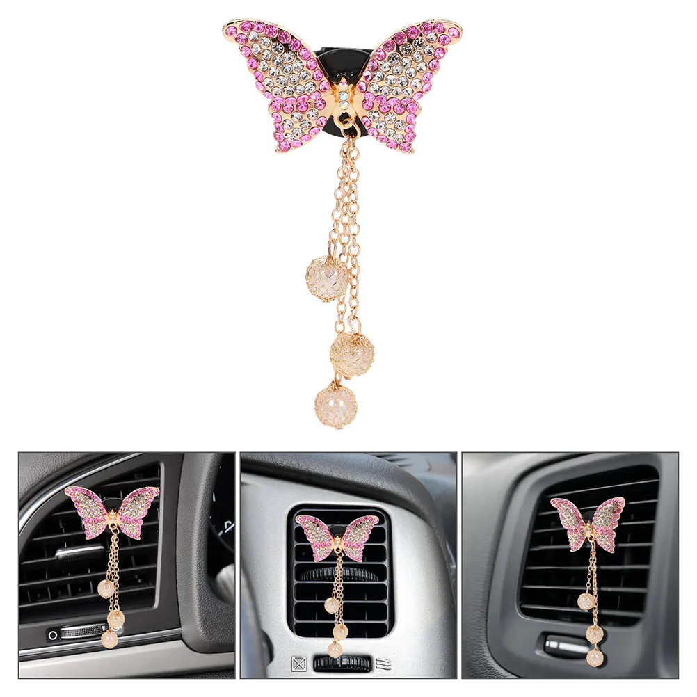

2pcs Car Aromatherapy Vent Clip Butterfly Air Freshener Accessories Rhinestones Zinc Alloy Vent Holder Gift Car