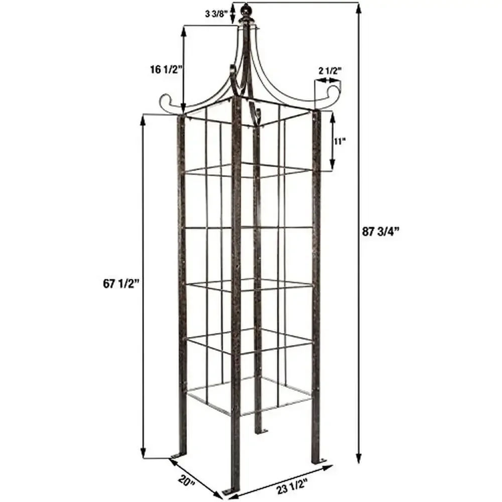 Heavy Duty Iron Garden Trellis Climbing Plants Ornamental Patio Decor Handcrafted Wrought Iron Obelisk Vine Support 23.5