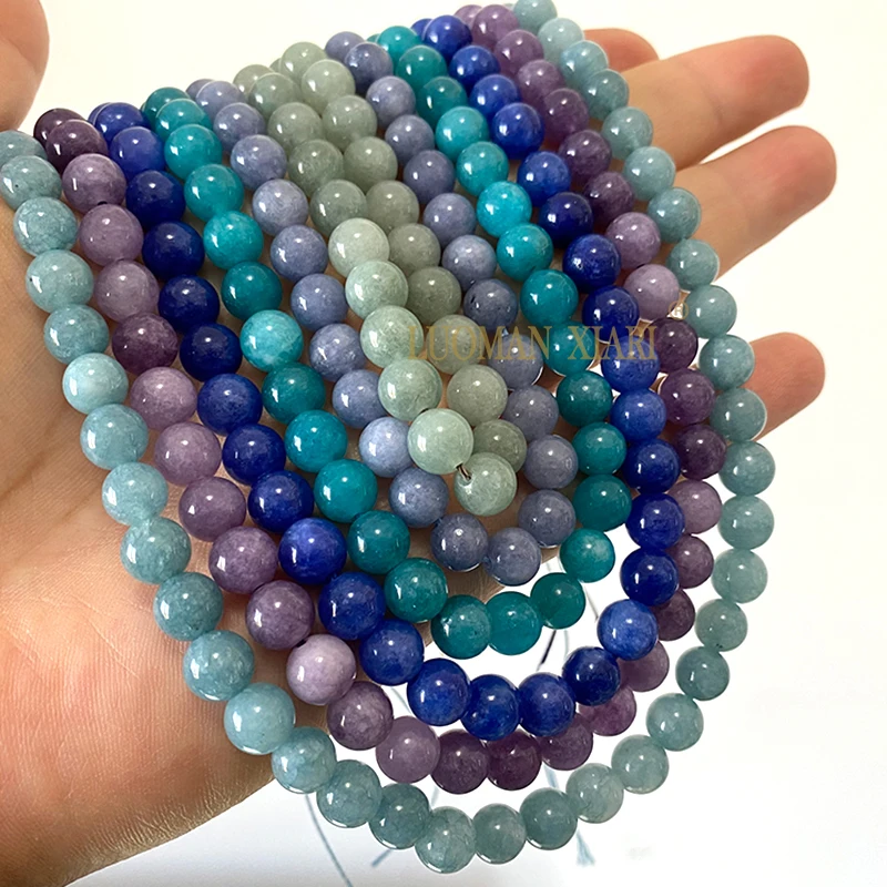 Natural Stone Dark Blue Orange Purple Angelite Chalcedony Loose Spacer Beads for Jewelry Making DIY Bracelet Accessories 15''