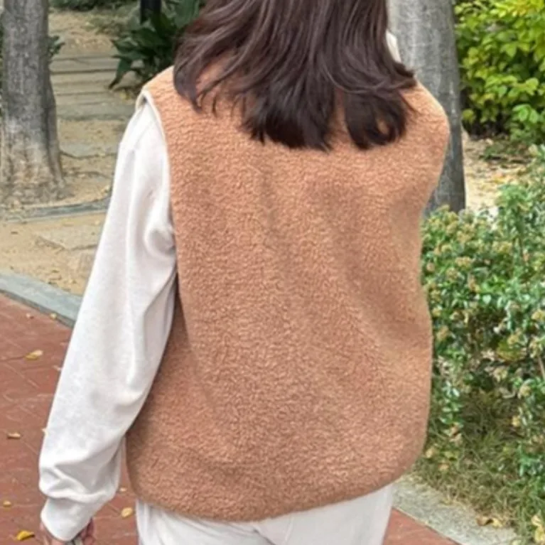 Gilet Chic en fourrure d'agneau pour automne et hiver, Jaet décontracté, polyvalent, chaleur, petit ence, Design sens, fermeture à glissière en Fiber de Polyester