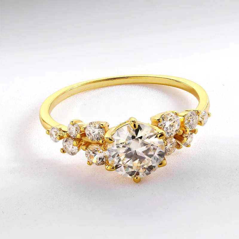 Syoue cincin 14K 10k warna kuning emas 1.3cttw untuk wanita, perhiasan kualitas mewah, cincin pernikahan berlian Lab berkilau