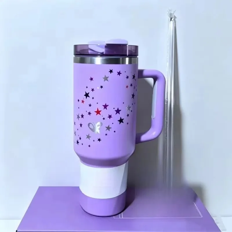 40oz Starry Insulated Tumbler with Handle & Straw Large Capacity Portable Car Water Cup