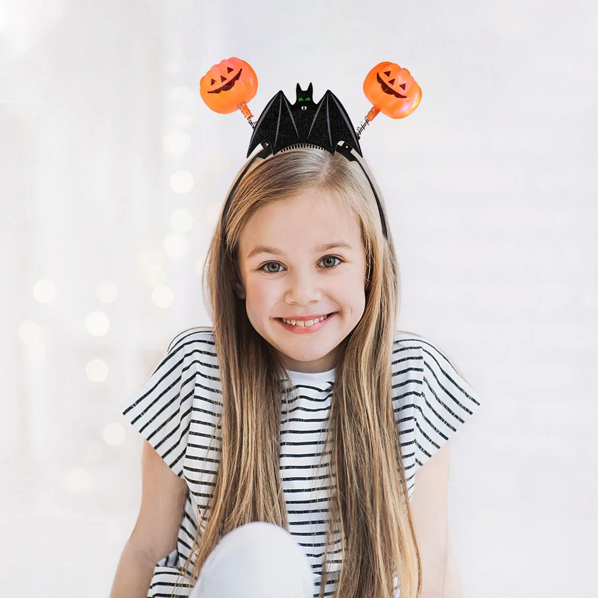 

3pcs Halloween Headbands Pumpkin Bat Glitter Glow Headdress Luminous Creative Hairband For Party Festival Costume
