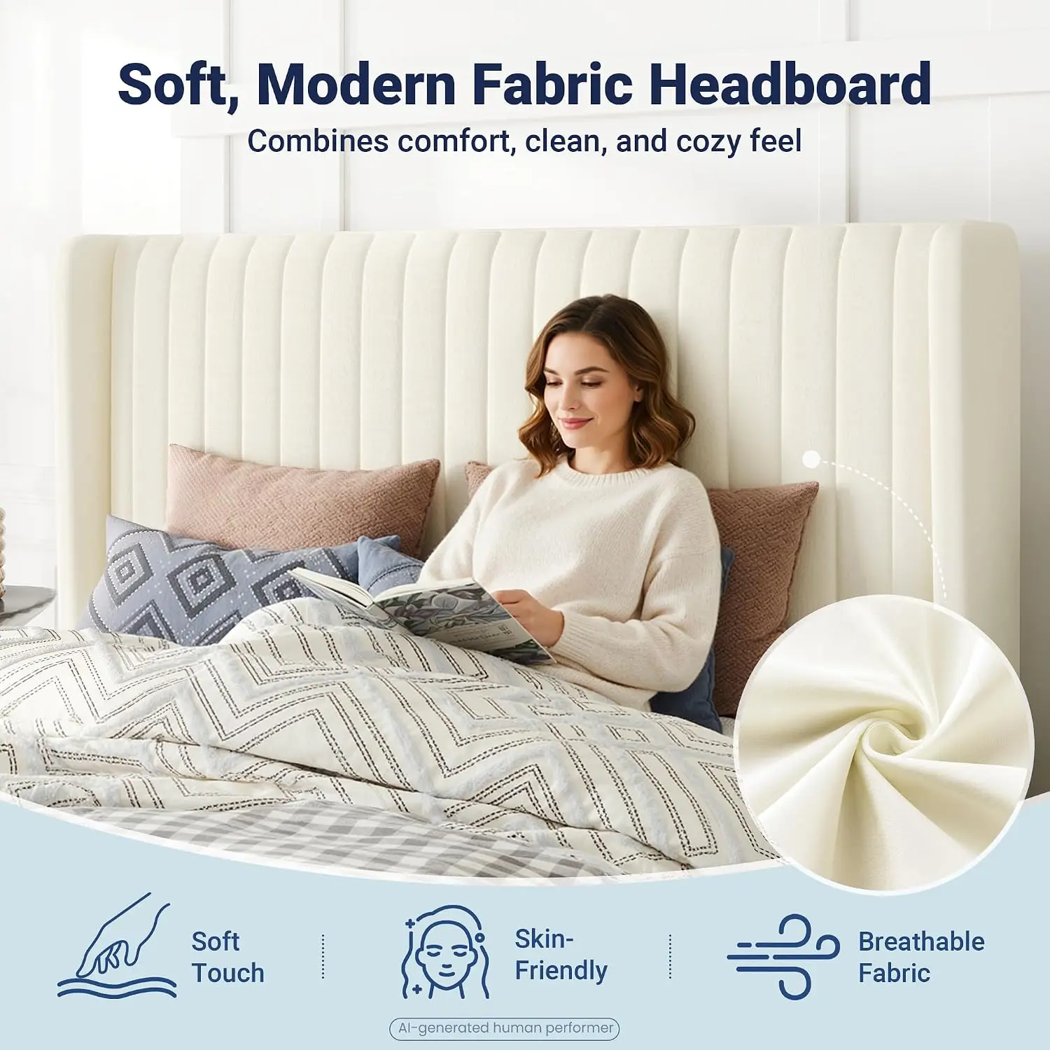 Queen Size Lift Up Storage Bed Frame Channel Tufted Headboard Cream | Hydraulic Support System,Upholstered Platform, Customized - view 6