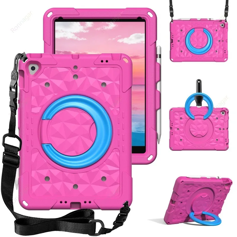For iPad 9 8 7 10.2'' Air3 iPad Pro 10.5 EVA Kids Friendly Case for 9 10.2 with Shoulder Strap Stand Rugged Heavy Duty