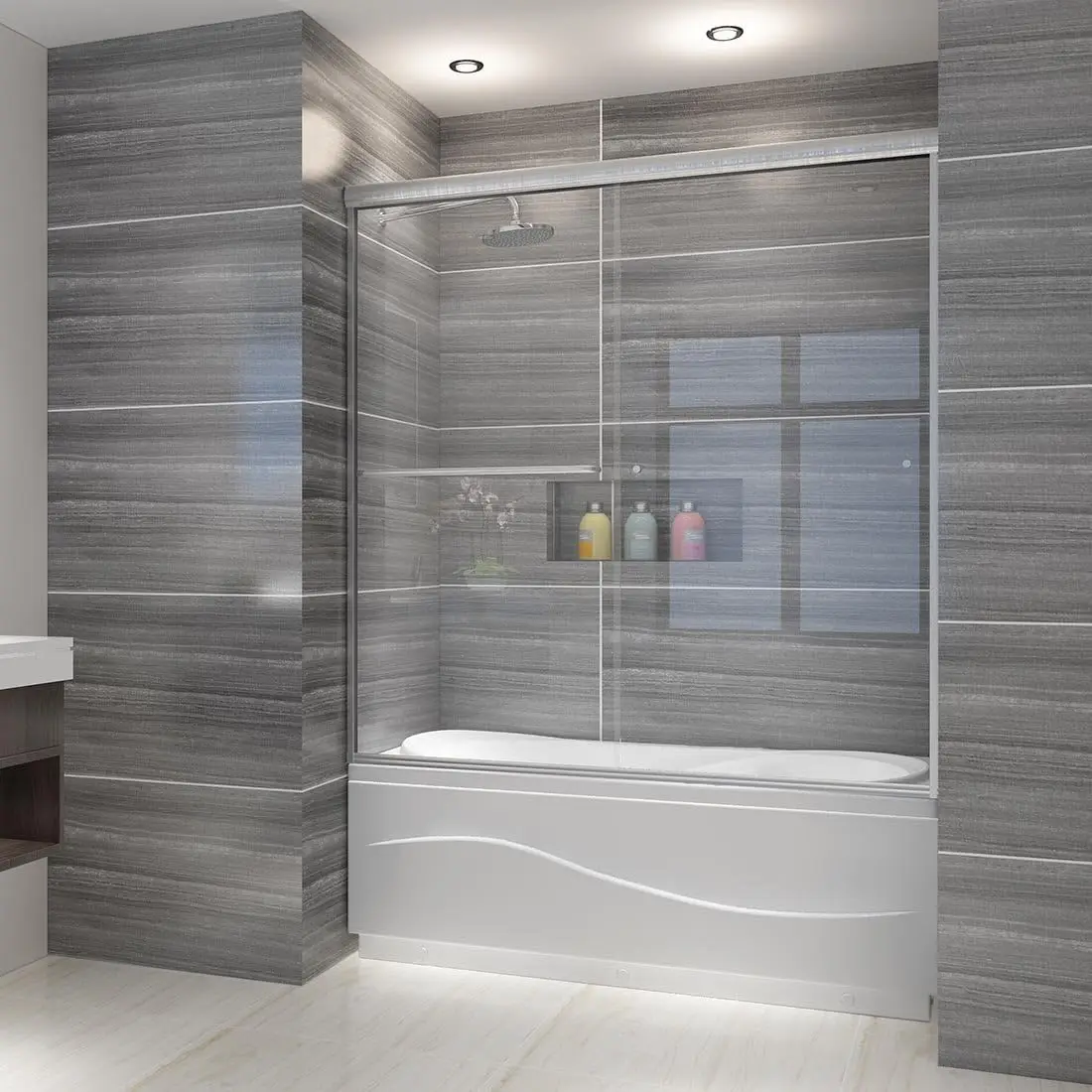 ELEGANT 58 1/2 in.- 60 in.W x 62 in. H Bypass Sliding Tub Shower Doors with 1/4 in. Clear Glass, Tub Glass Shower Door