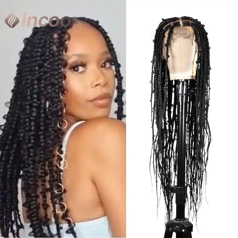 Wig kepang kupu-kupu sintetis kotak Wig 36 "hutan kepang kupu-kupu Wig kepang Frontal renda Wig penuh renda UNTUK WANITA HITAM