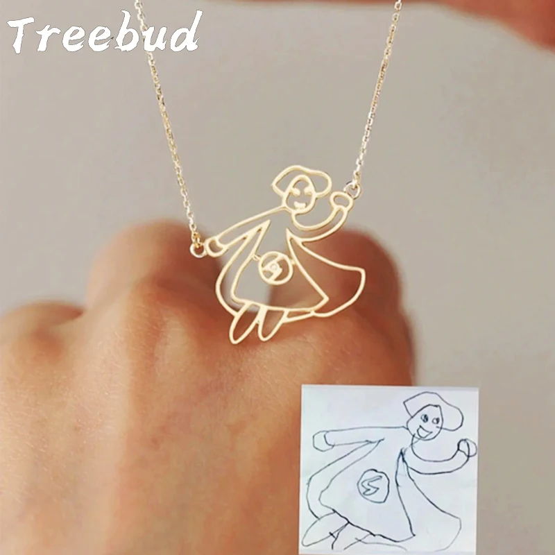 

Treebud Custom Children's Drawing Necklace Stainless Steel for Women Men Stainless Steel Unique Logol Artwork Pendant Jewelry