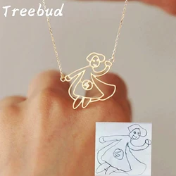 Treebud Custom Children's Drawing Necklace Stainless Steel for Women Men Stainless Steel Unique Logol Artwork Pendant Jewelry